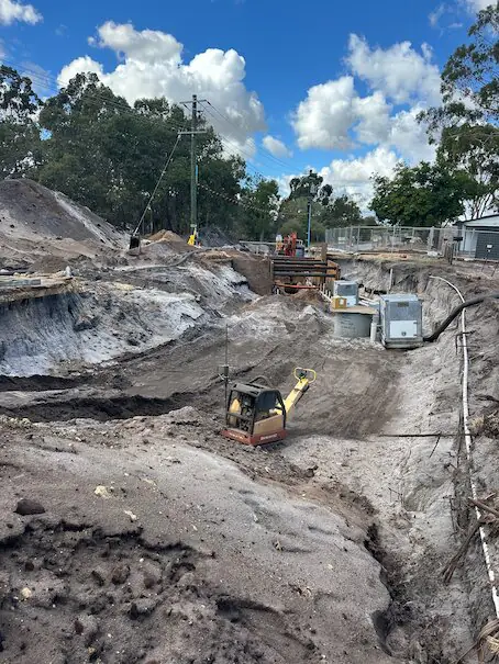 Sewer trench with shoring boxes on Andrea Drive Stage 2, Henley Brook