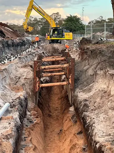 Shoring box support during Henley Brook drainage works